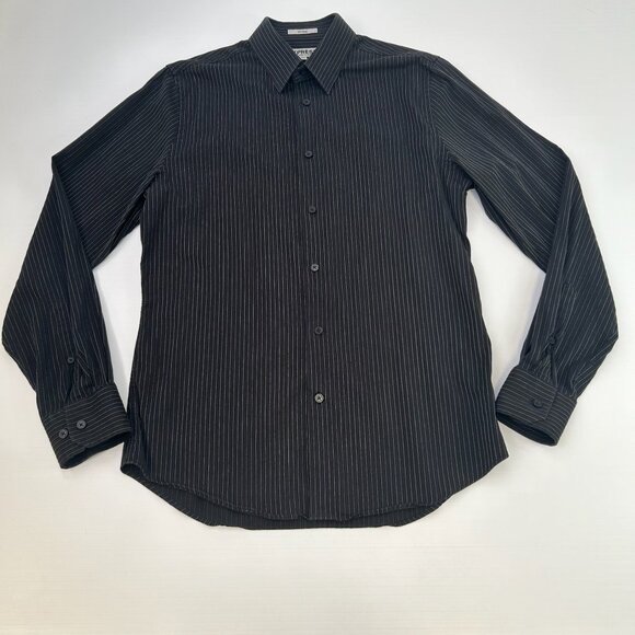 Express Button Up Men 15 Fitted Stretch Dress Shirt Stripe Work Party Core Ex - Picture 1 of 16